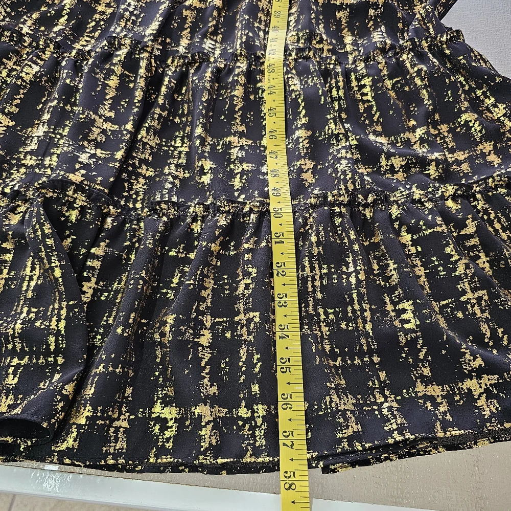 MSK XL Metallic Gold Black Maxi Dress | Boho Glam Tiered Skirt | Holiday Party